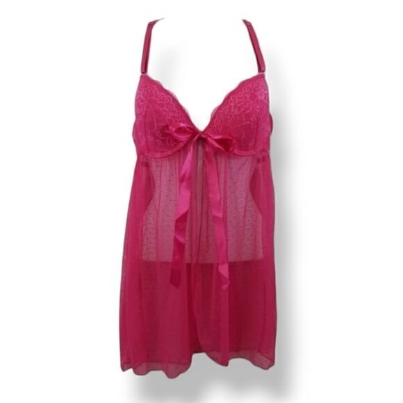 Jessica Simpson Babydoll Pink Mesh & Lace Racerback Nightie Size Medium - Picture 2 of 13